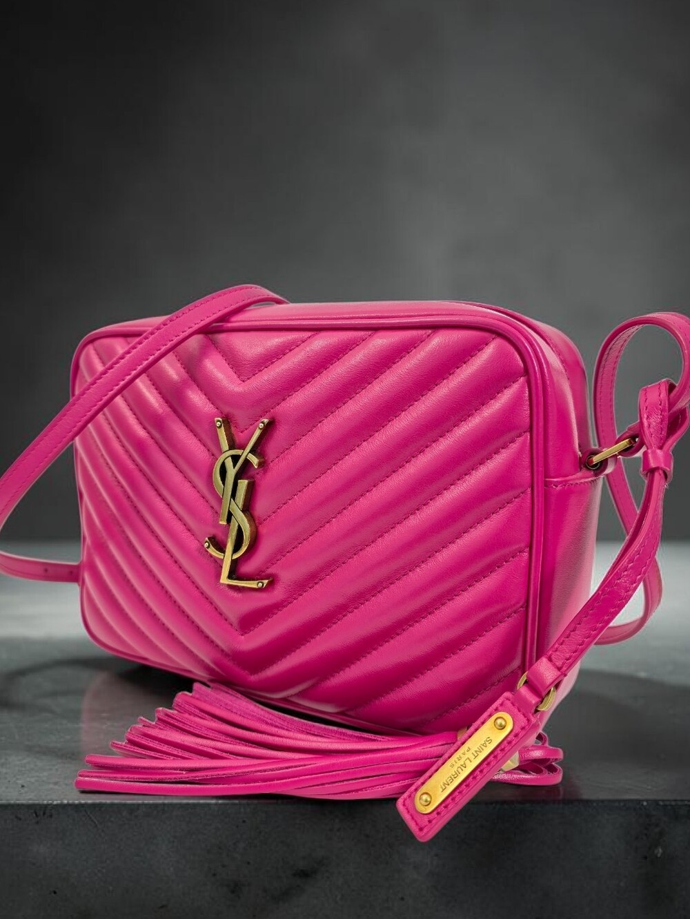 Saint Laurent Hot Pink Quilted Leather Crossbody Camera Bag with Tassel - Picture 5 of 16